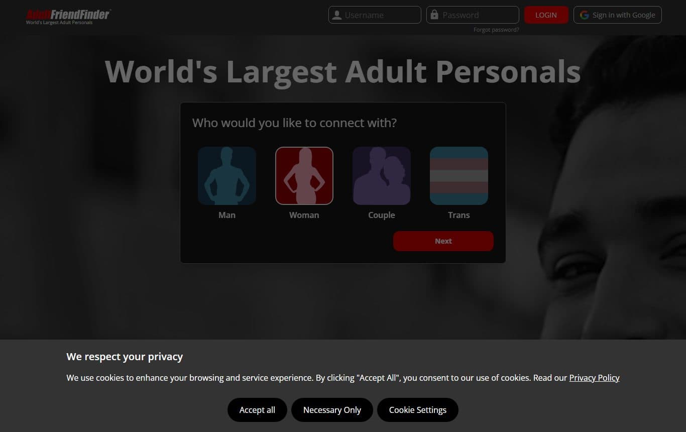 adultfriendfinder homepage screenshot