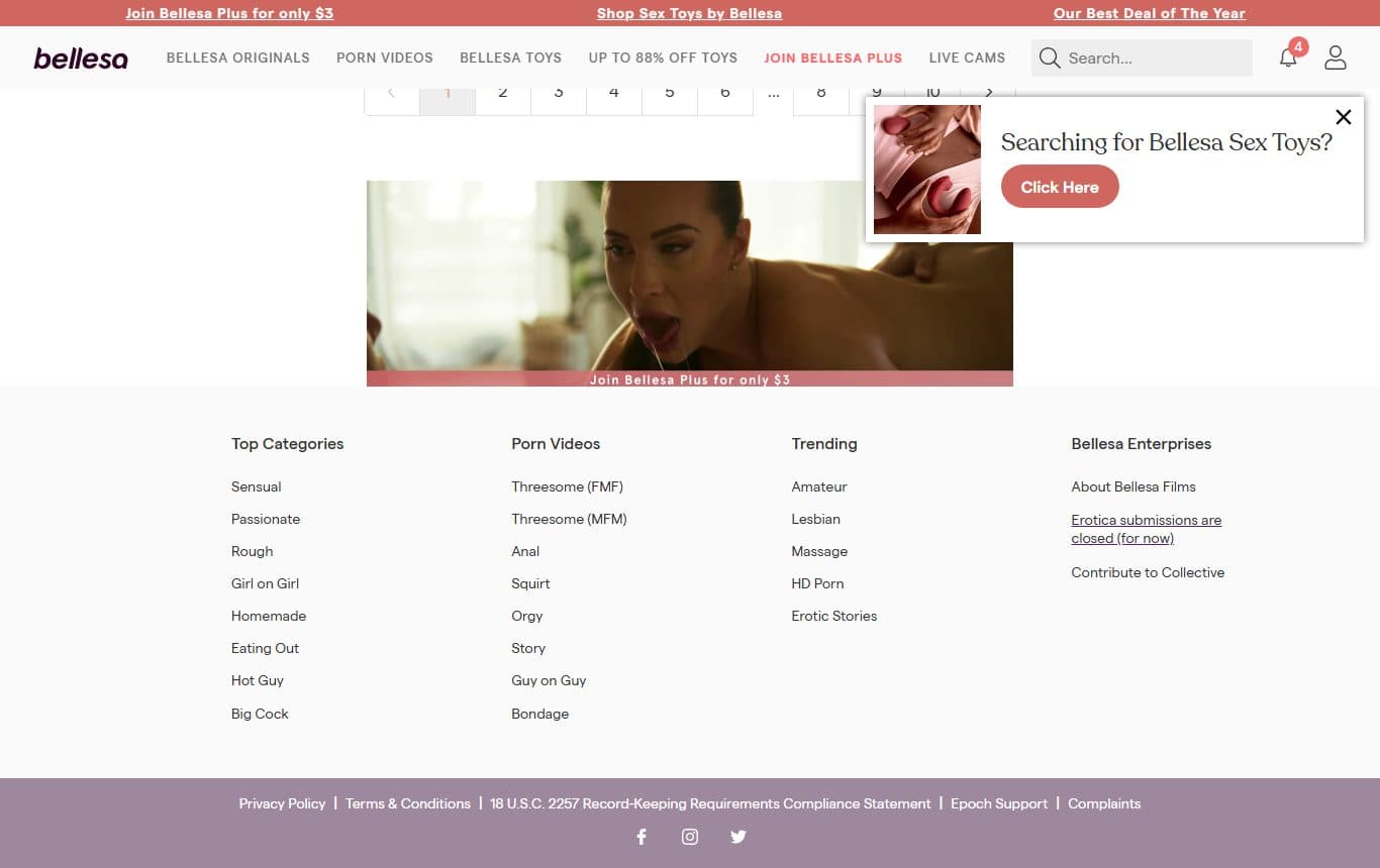 bellesa homepage-bottom screenshot