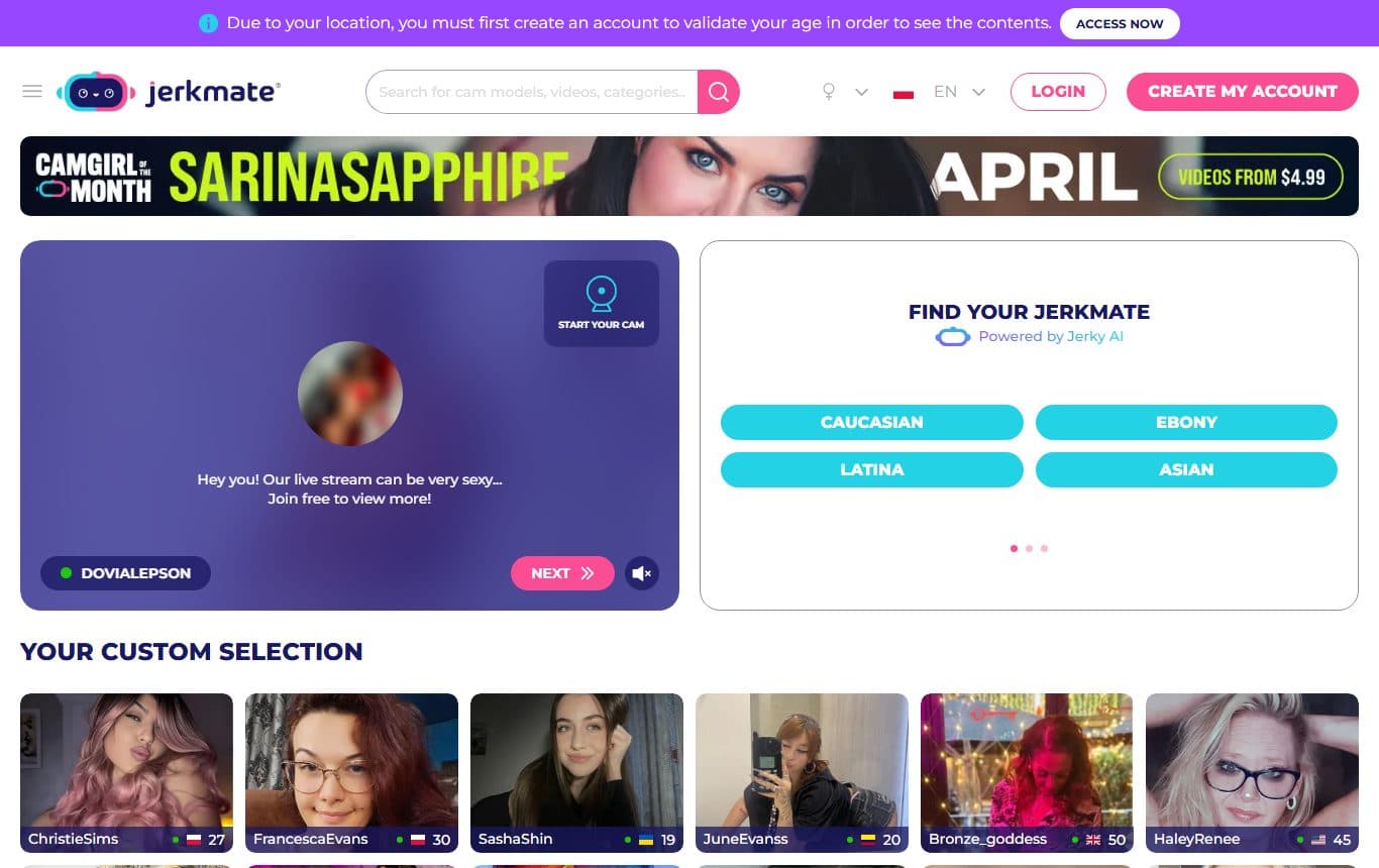 jerkmate homepage screenshot