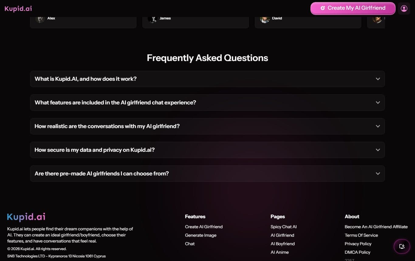 kupid-ai homepage-bottom screenshot